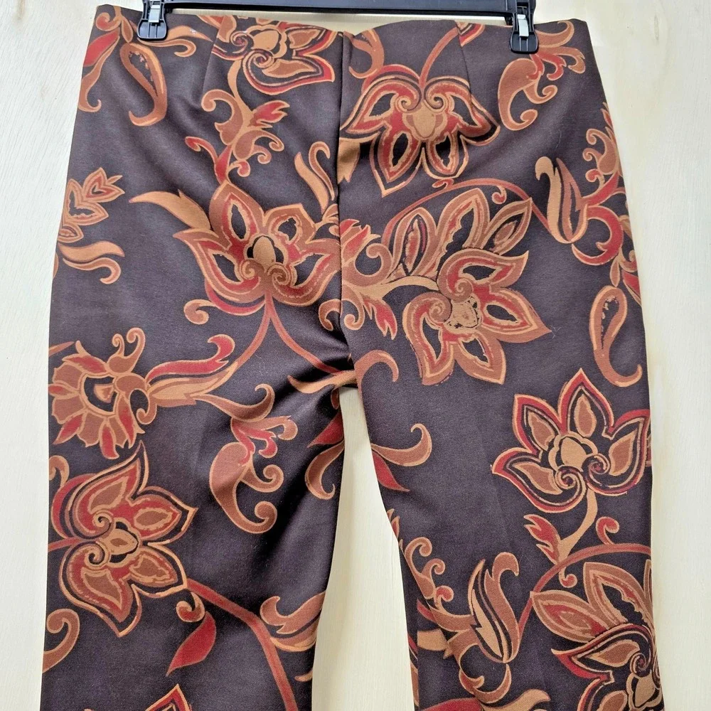 Chico's Womens 2P Brown Floral Capri Pants Petite Stretch Career Cropped 12P